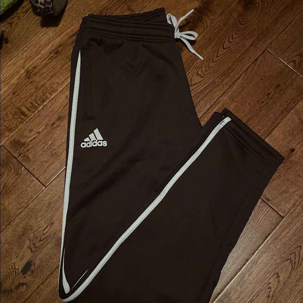 Adidas Brown Joggers with White Stripes
